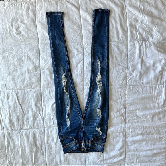 Indigo Rein Distressed Skinny Jeans. Juniors Size 0/23 Mid-Rise Full-Length. - Picture 4 of 12